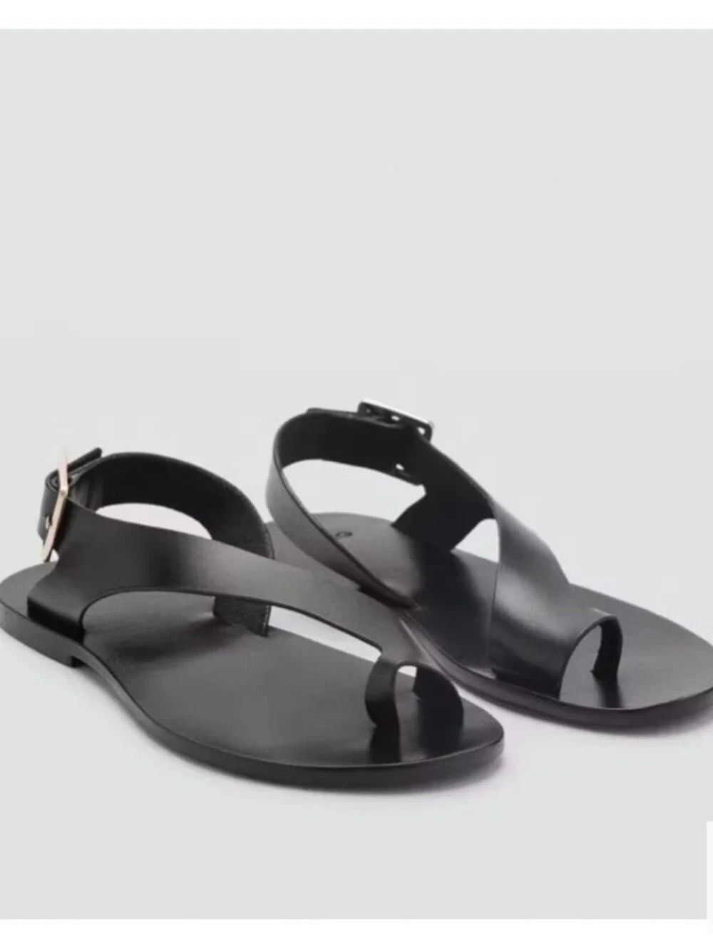 🆕️🩴Mango Leather Sandals With Cross Strap, Black - Sz 37 (6.5-7 US)